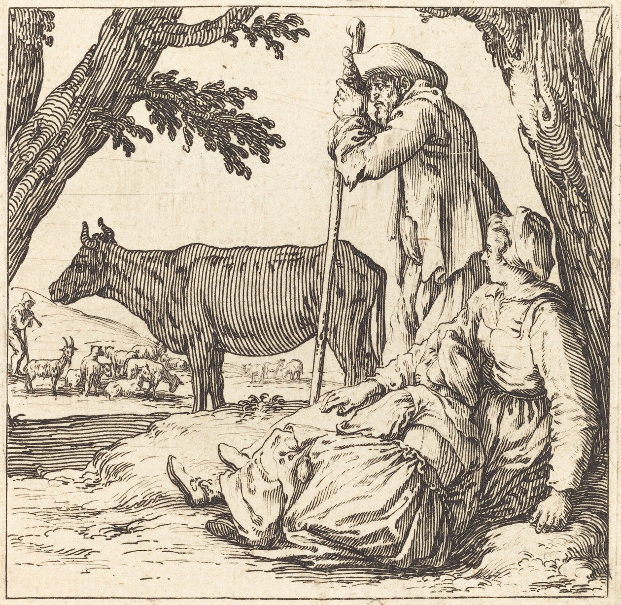 Parasztpár tehénnel alkotó: Jacques Callot