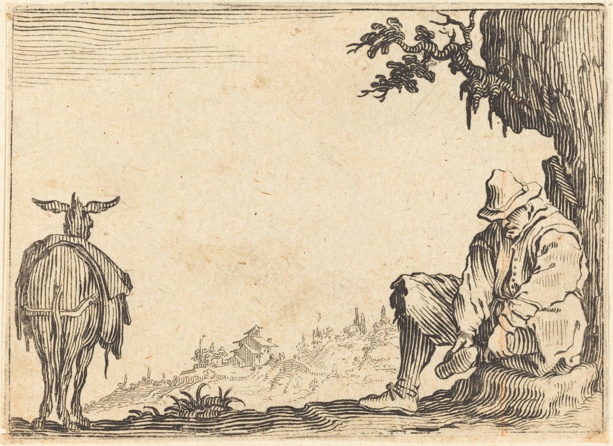 Cipőt lehúzó paraszt c. 1622. alkotó: Jacques Callot