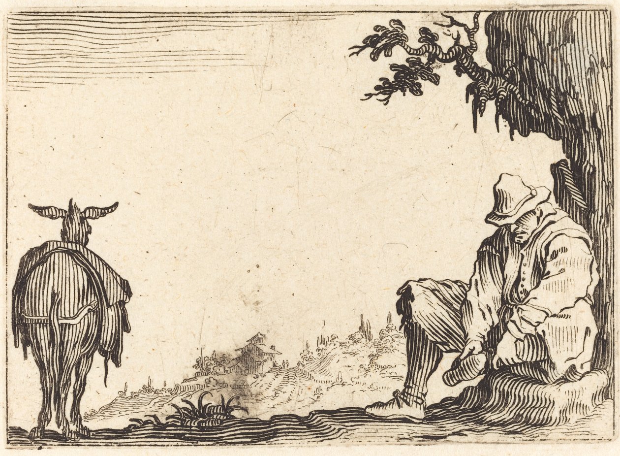Cipőt lehúzó paraszt c. 1622. alkotó: Jacques Callot
