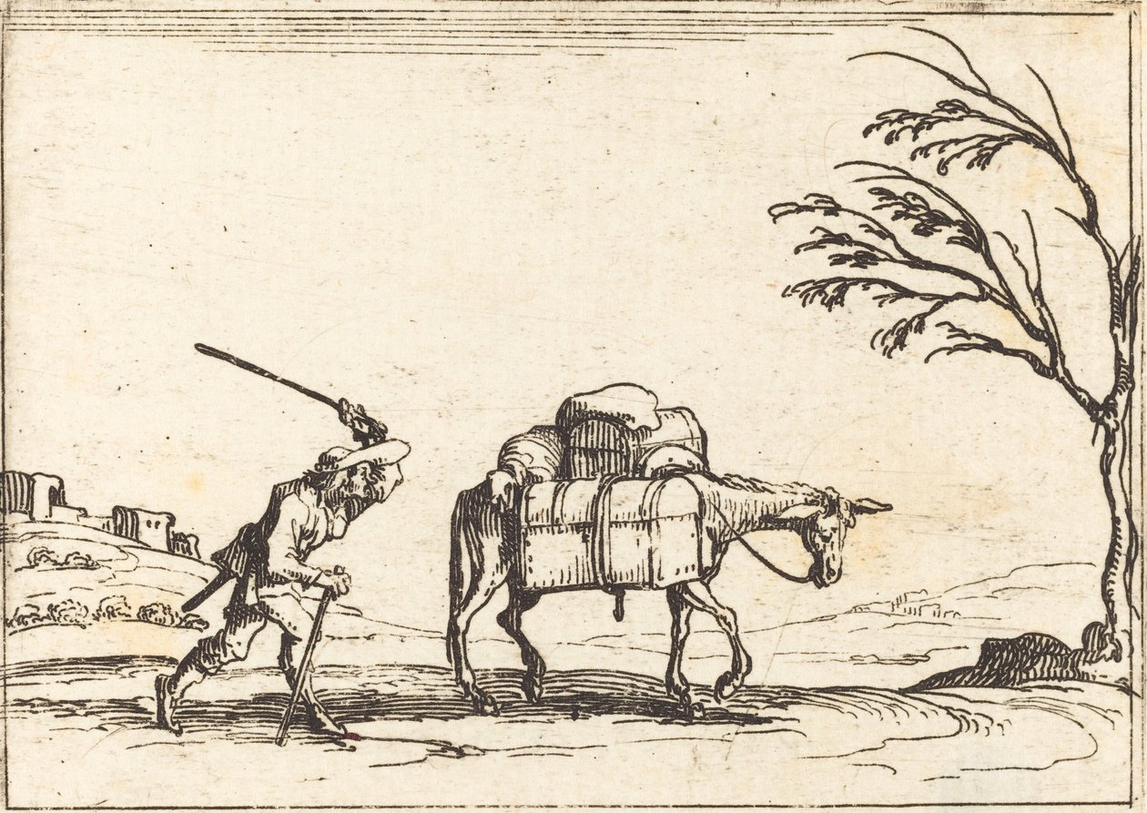 Paraszt, aki a szamarát korbácsolja alkotó: Jacques Callot