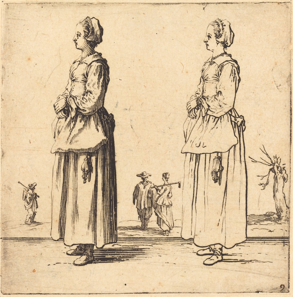 Parasztasszony, profilban, balra néz alkotó: Jacques Callot