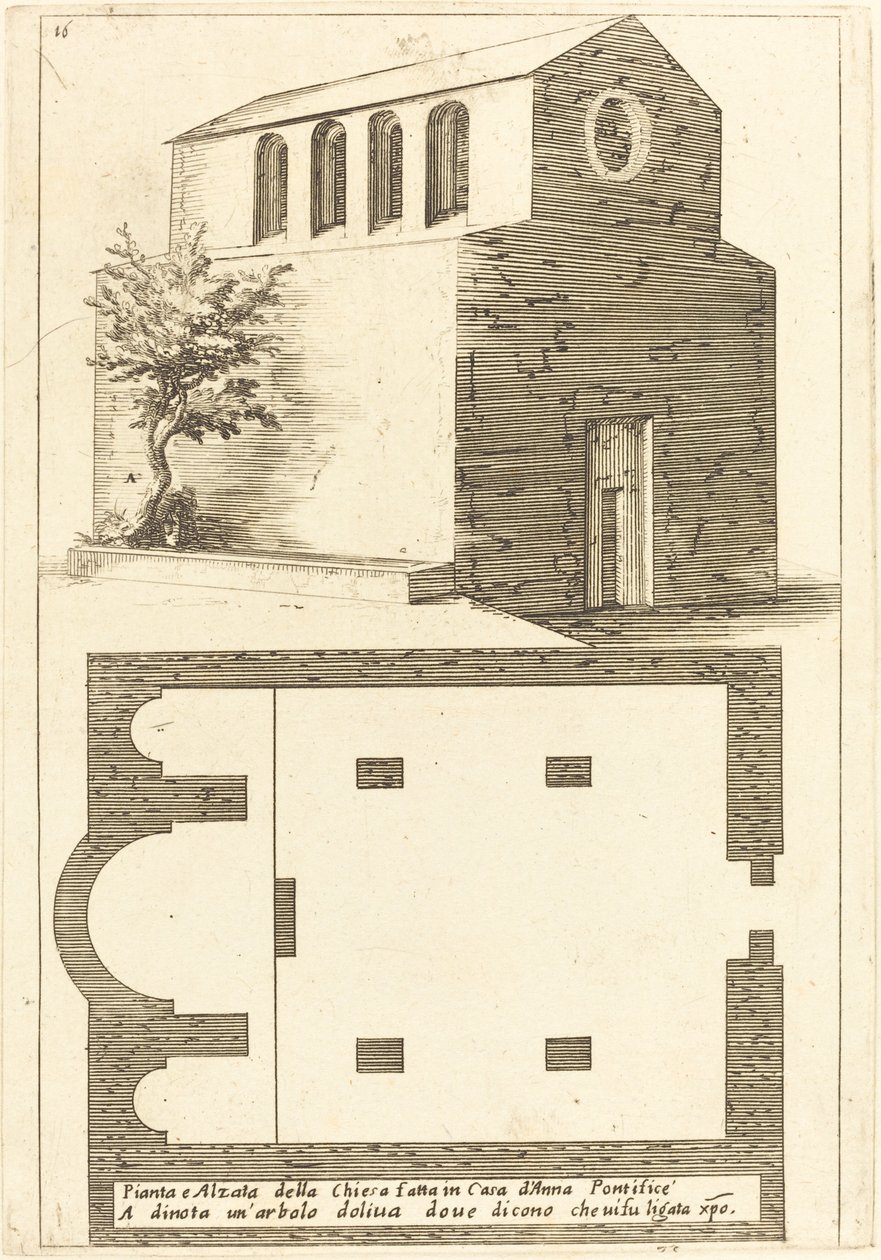 Az Annas-ház melletti templom terve és emelése alkotó: Jacques Callot