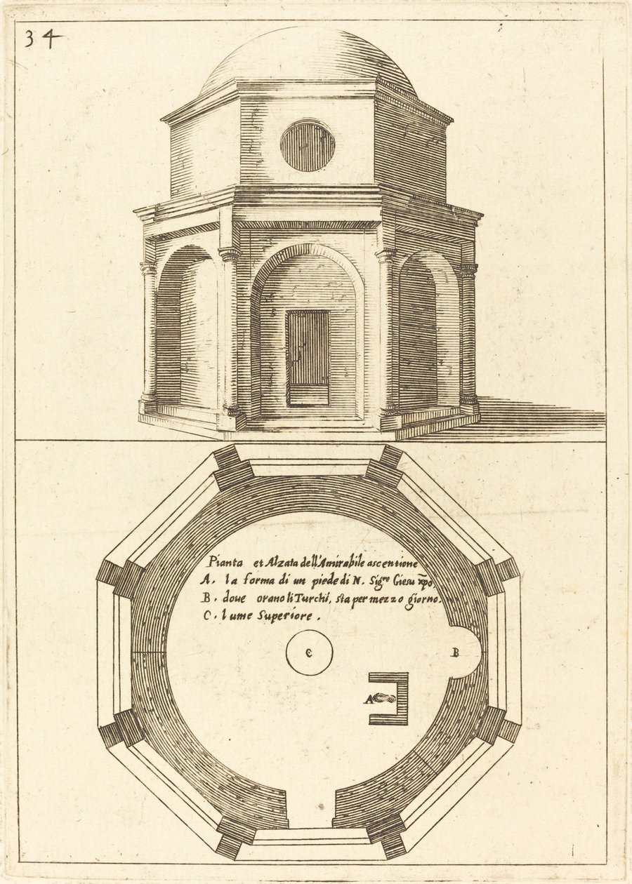 A Mennybemenetele templom terve és emelése alkotó: Jacques Callot