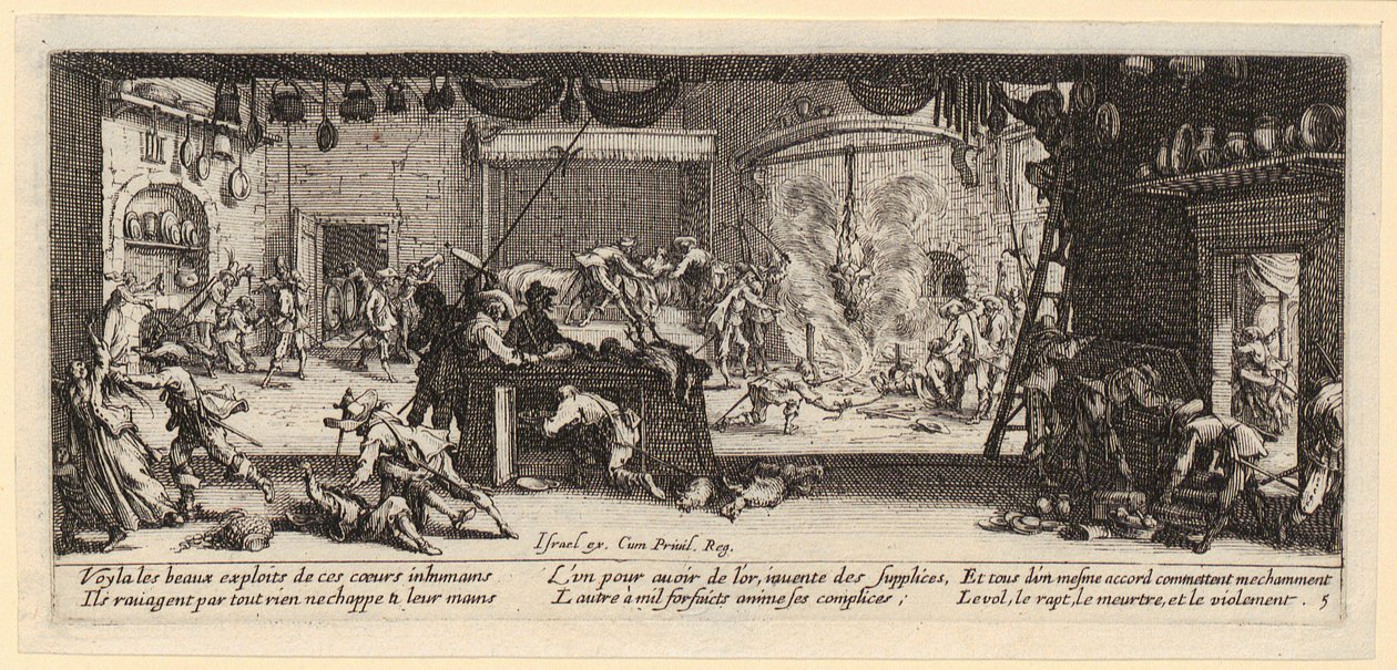 Egy tanya kifosztása, az „A háború borzalmai” című sorozat 5. része alkotó: Jacques Callot