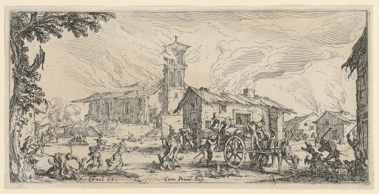Egy falu kifosztása és felégetése alkotó: Jacques Callot