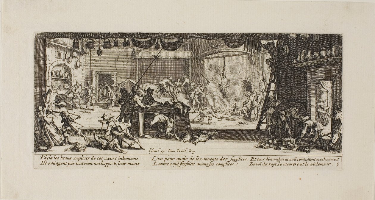 Egy nagy parasztház kifosztása, ötödik lemez A háború nyomorúságaiból alkotó: Jacques Callot