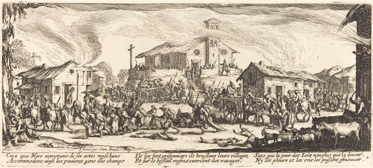 Egy falu kifosztása és felgyújtása alkotó: Jacques Callot