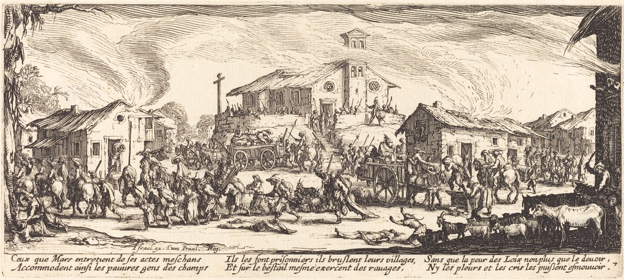 Egy falu kifosztása és felgyújtása alkotó: Jacques Callot