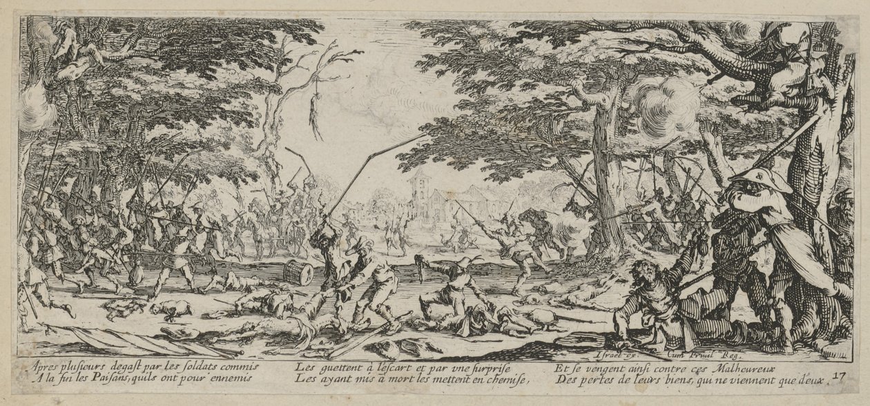 A parasztok bosszúja, a „A háború borzalmai” című sorozat 17. része alkotó: Jacques Callot