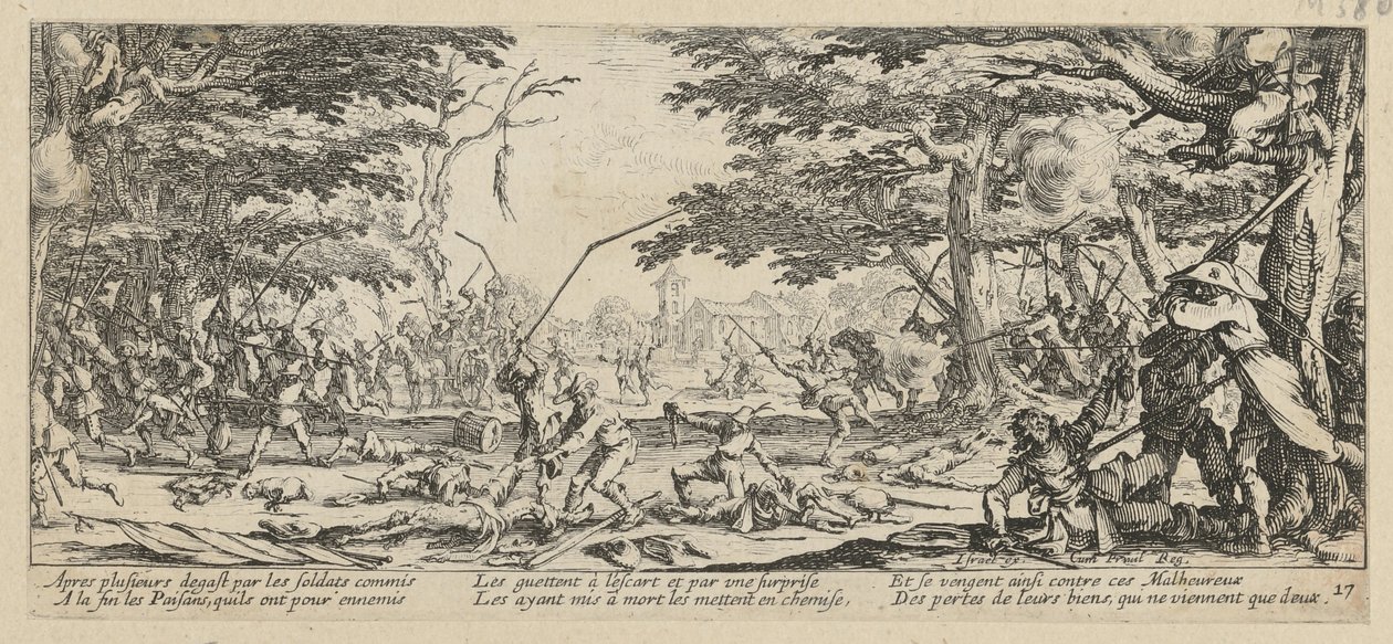 A parasztok bosszúja, a „A háború borzalmai” című sorozat 17. része alkotó: Jacques Callot