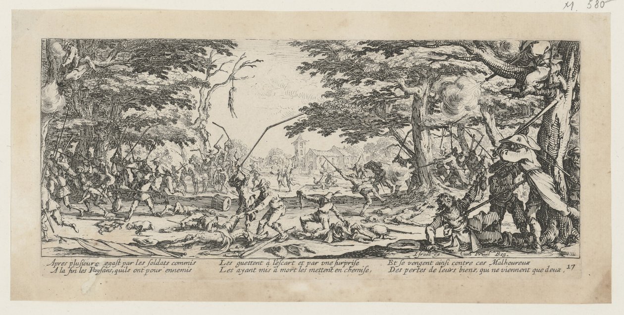 A parasztok bosszúja, a „Háború borzalmai” sorozat 17. lapja alkotó: Jacques Callot