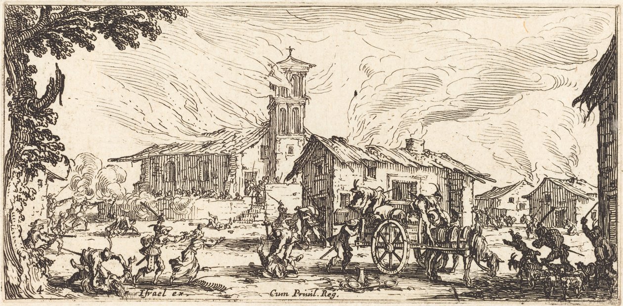 Egy falu feldúlása és felégetése alkotó: Jacques Callot
