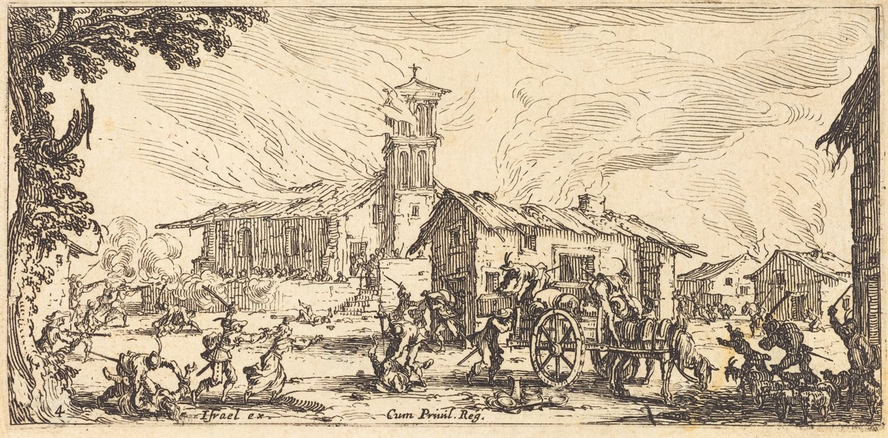 Egy falu feldúlása és felégetése alkotó: Jacques Callot