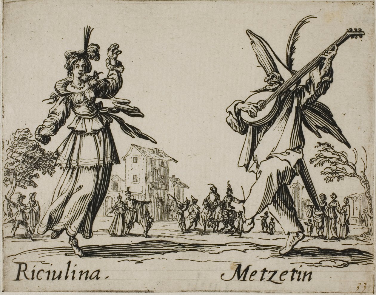 Riciulina - Metzetin, 8. lemez a Balli di Sfessania-ból alkotó: Jacques Callot