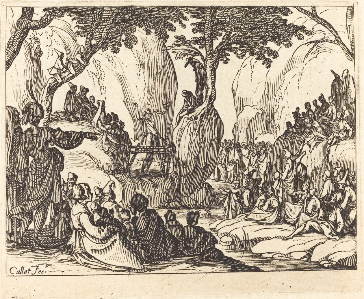 Szent János prédikál a sivatagban. alkotó: Jacques Callot