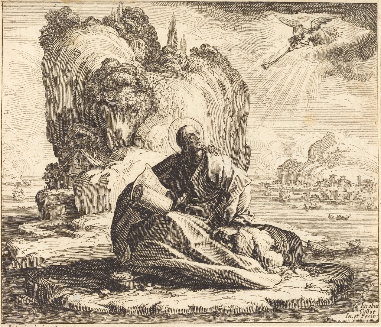 Szent János Patmosz szigetén, 1625. alkotó: Jacques Callot