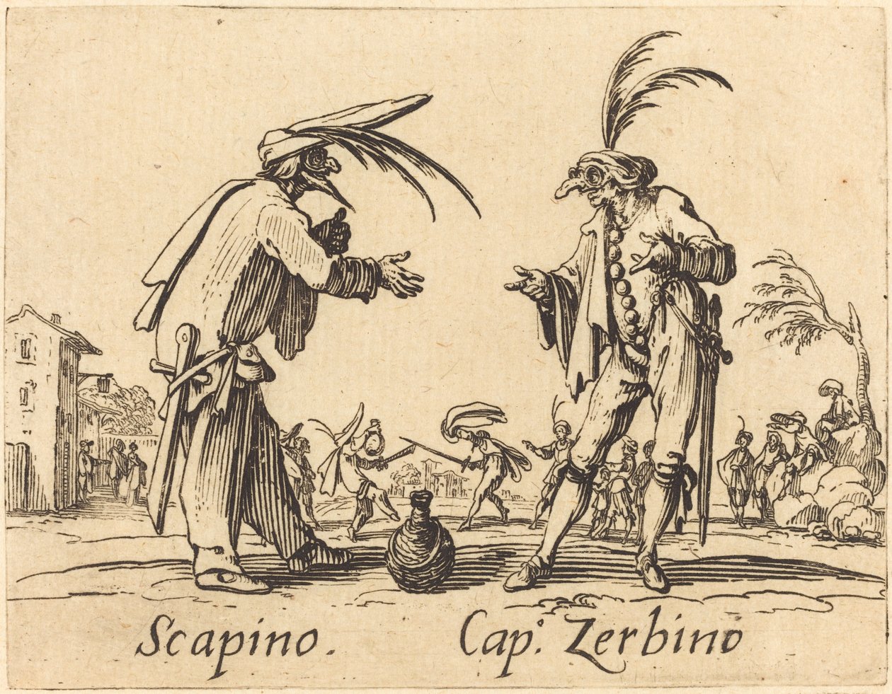 Scapino és Cap. Zerbino, c. 1622. alkotó: Jacques Callot