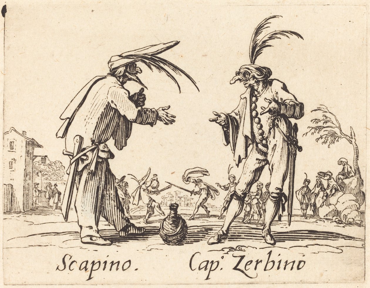 Scapino és Cap. Zerbino, c. 1622. alkotó: Jacques Callot