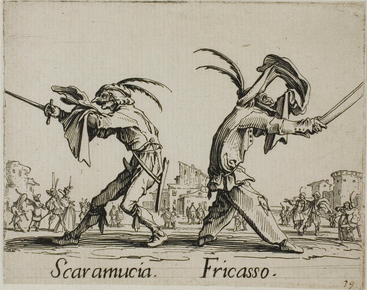 Scaramuccia - Fricasso, 11. tányér a Balli di Sfessania-ból alkotó: Jacques Callot