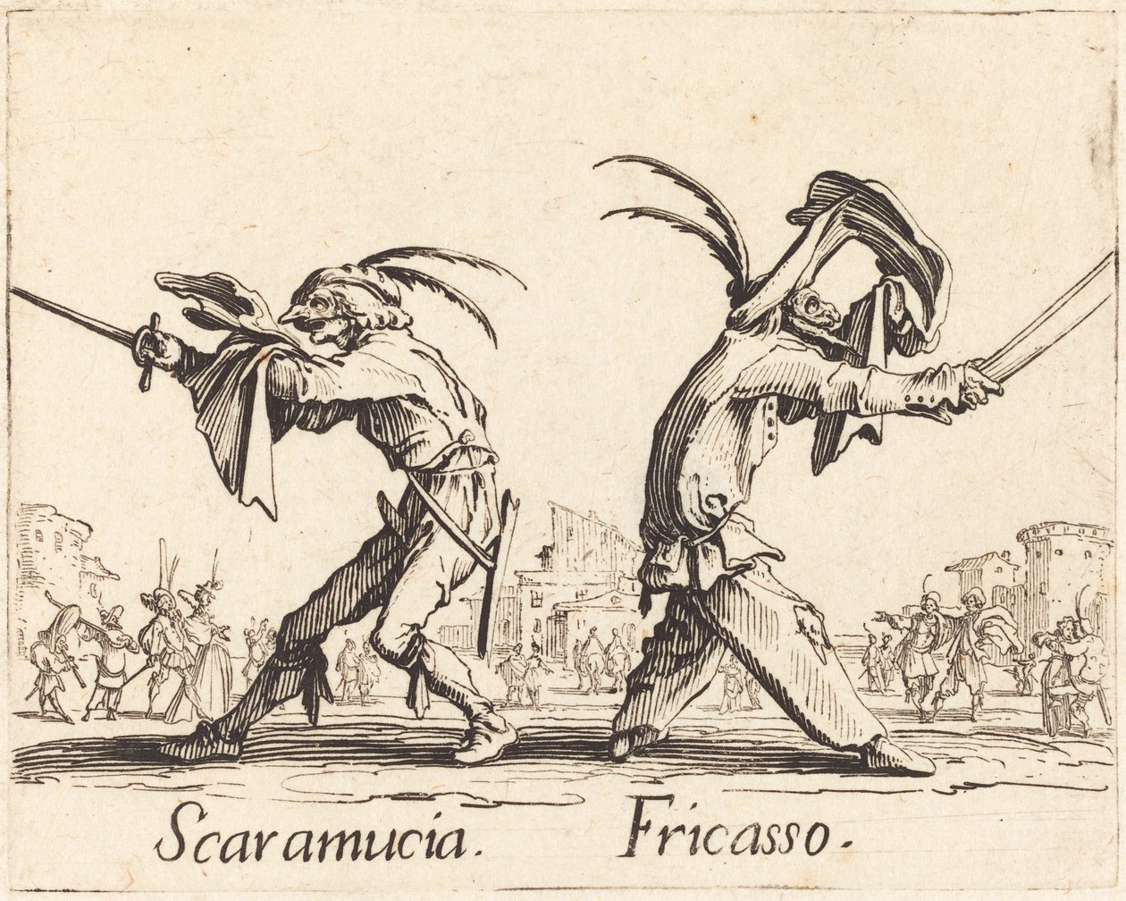 Scaramucia és Fricasso alkotó: Jacques Callot