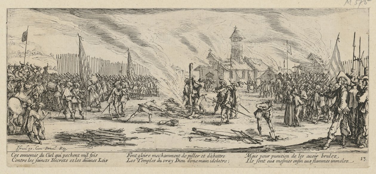 A máglya, a „A háború borzalmai” című sorozat 13. lapja alkotó: Jacques Callot