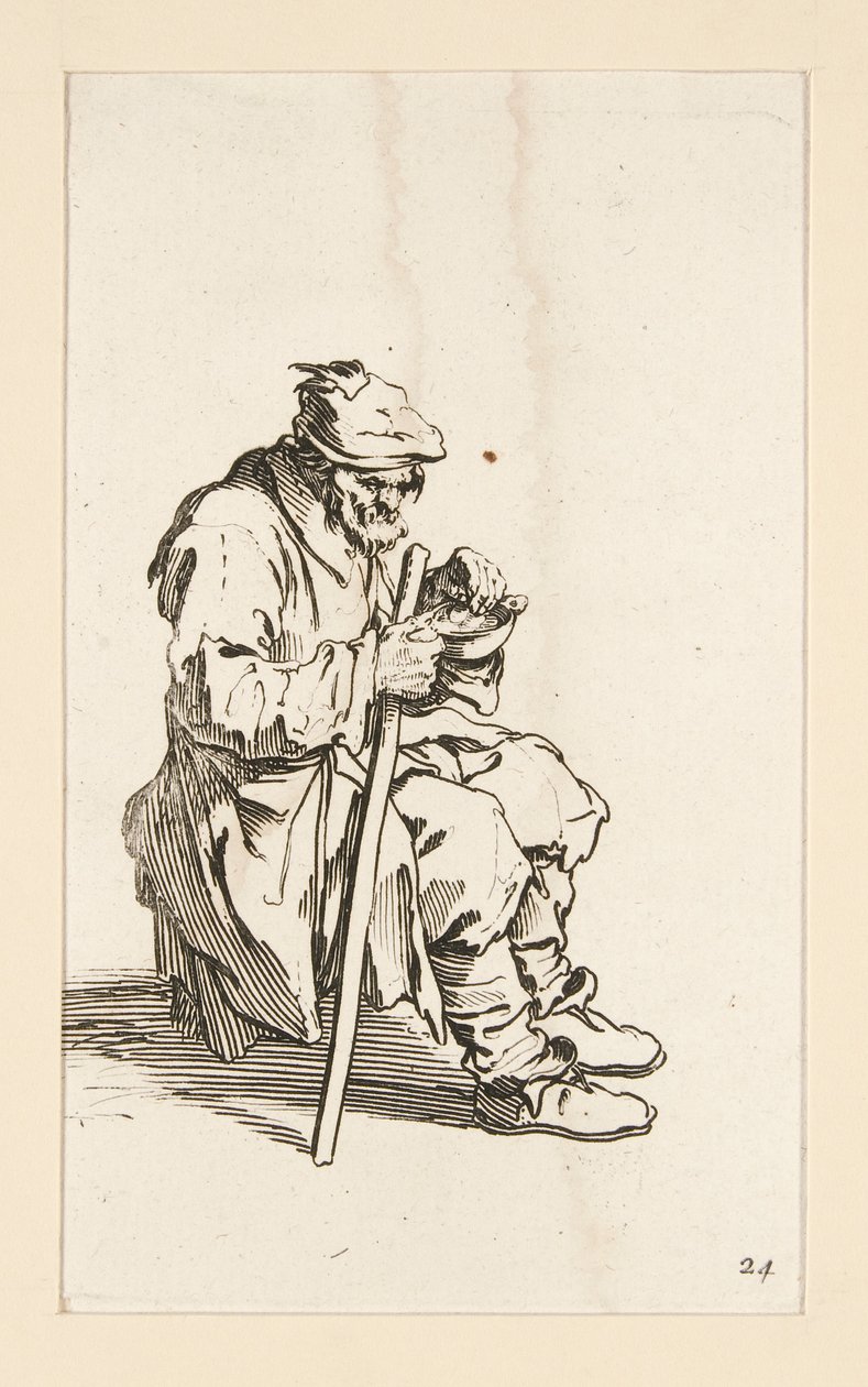 Ülő koldus, eszik, a The Beggars-ből alkotó: Jacques Callot