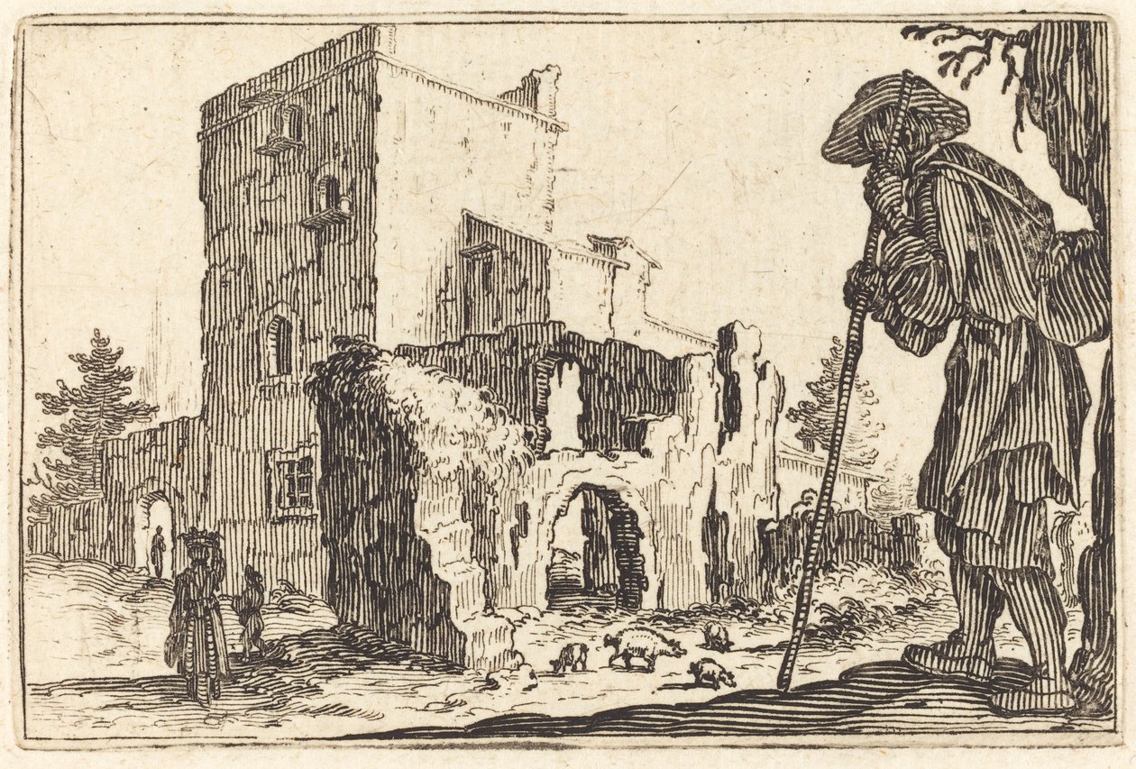 Pásztor és romok, c. 1622. alkotó: Jacques Callot