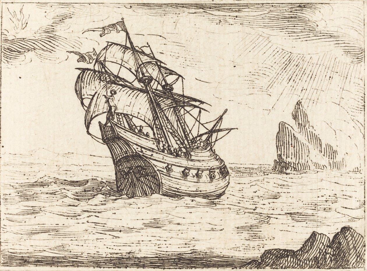 Hajó sziklák közelében navigál alkotó: Jacques Callot