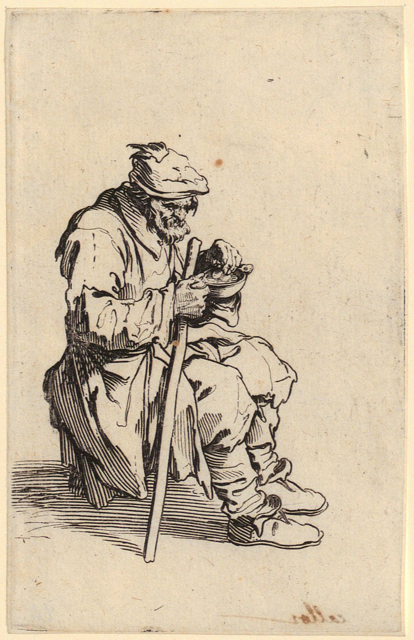 Evő ülő koldusok, a „Koldusok” sorozat 24. lapja alkotó: Jacques Callot