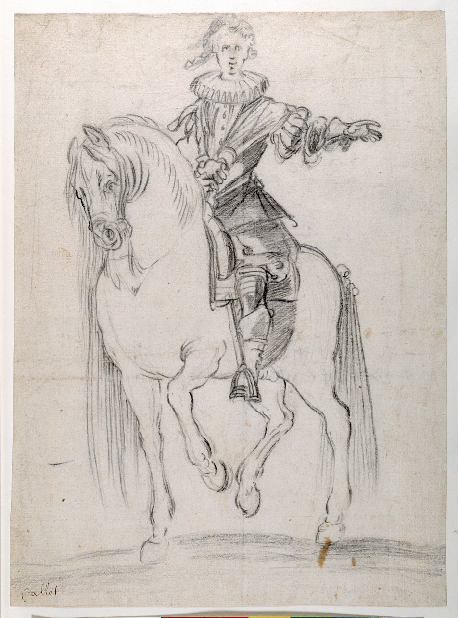 Vázlat XIII. Lajosnak lóháton (fekete kréta papíron) alkotó: Jacques Callot