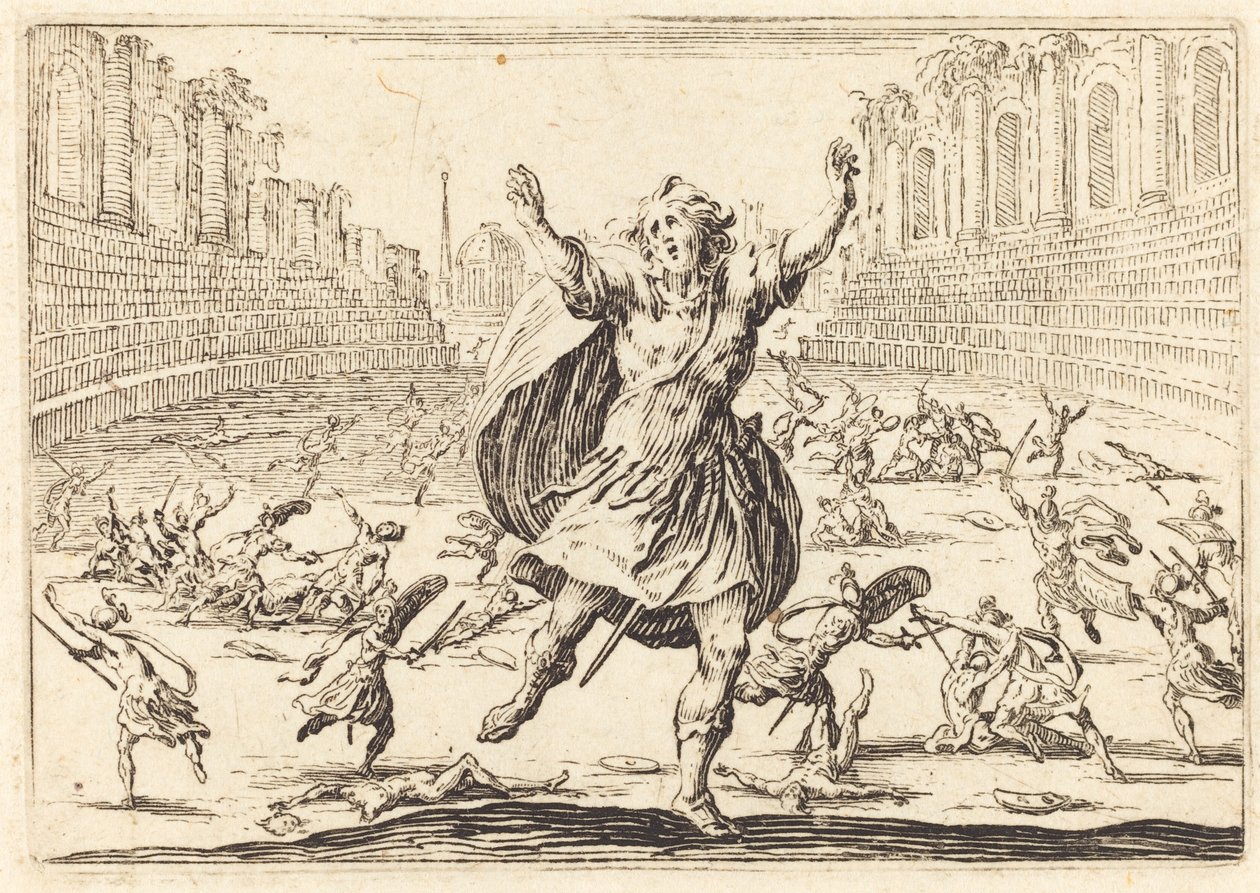 Csetepaté egy római cirkuszban, c. 1622. alkotó: Jacques Callot