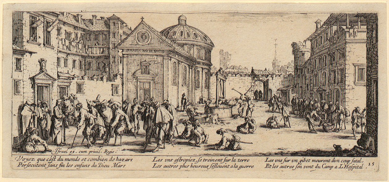 Kórház, a „A háború szörnyűségei” című sorozat 15. része alkotó: Jacques Callot