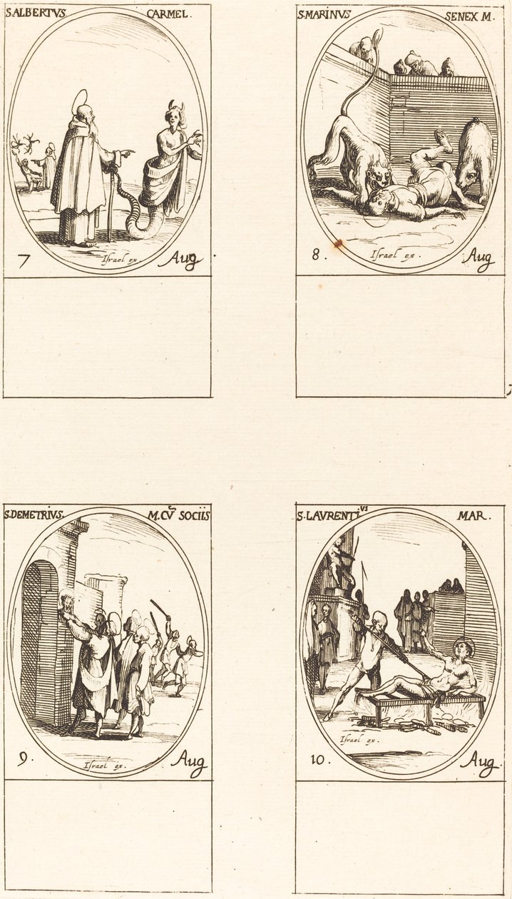 Szicli Szent Albert, karmelita; St. Marinus;St. Demetrius és társai; St. Lauren alkotó: Jacques Callot