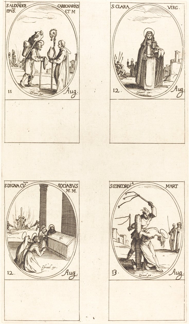 Szent Sándor Carbonarius; Szent Klára; Szent Digna és társai; Szent Konkordia alkotó: Jacques Callot