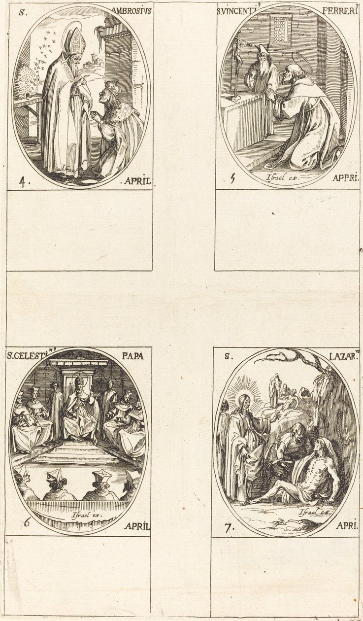 Szent Ambrus; St. Vincent Ferrer; Szent Celesztin; Szent László alkotó: Jacques Callot