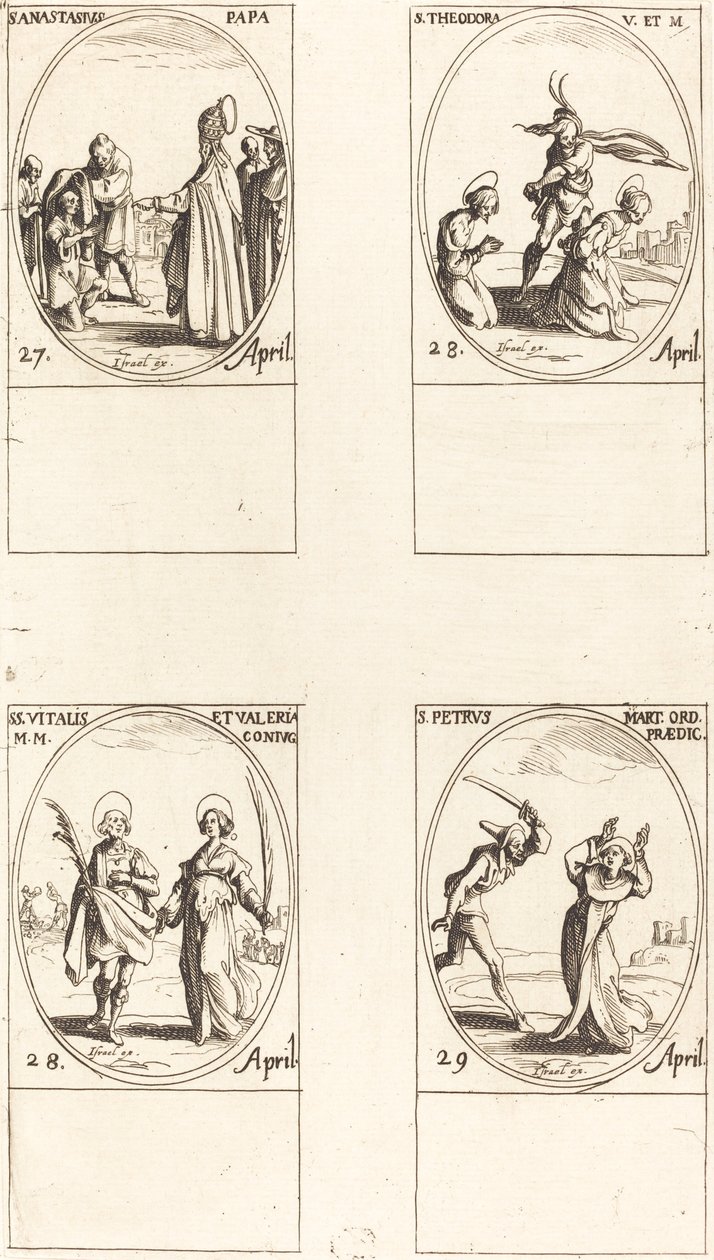 Szent Anasztáz, Szent Teodóra, St. Vitális és Valéria, Szent Péter vértanú. alkotó: Jacques Callot