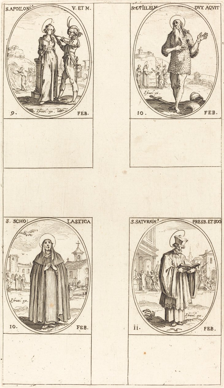 Szent Apollónia; St. Guillaume; St. Scholastica; Szent Szaturnin alkotó: Jacques Callot