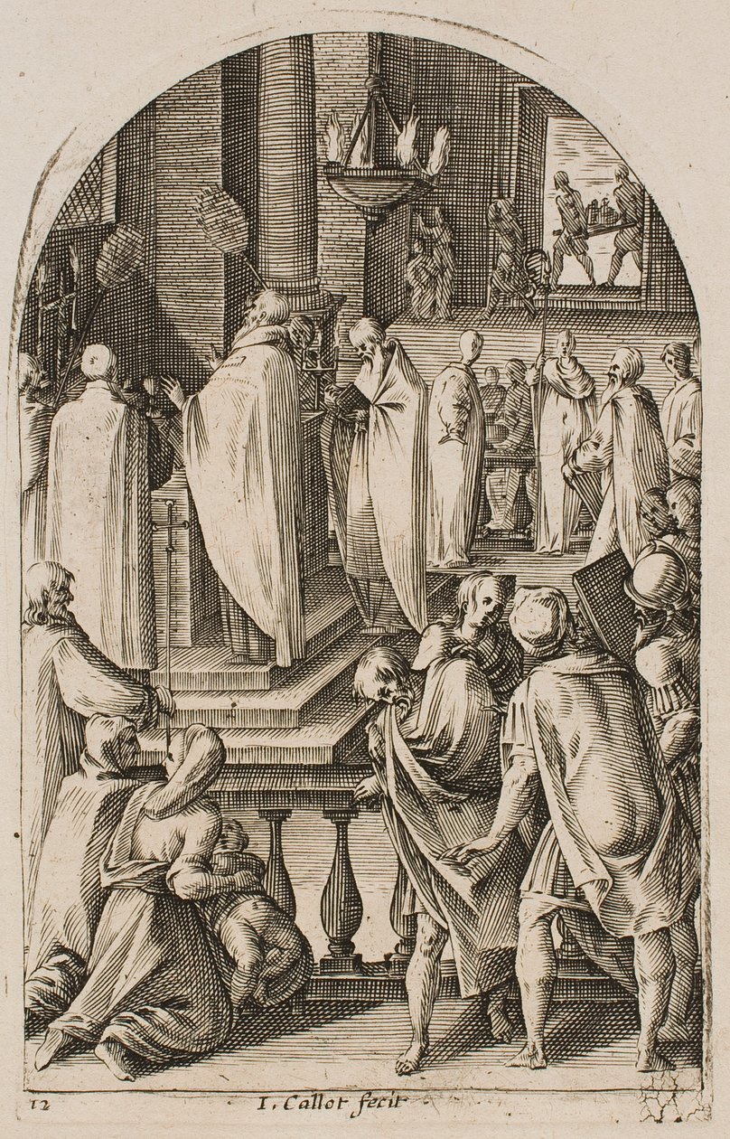 Szent Bazil a miseáldozatot celebrálja, a „Római képek” sorozatból alkotó: Jacques Callot