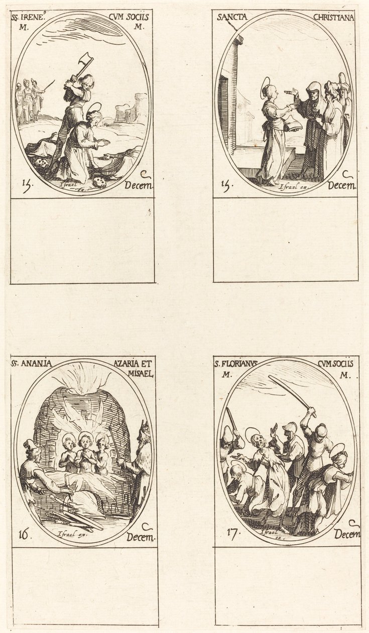 Szent Bibiana; St. Birinus; Szent Borbála; St. Sabbas alkotó: Jacques Callot