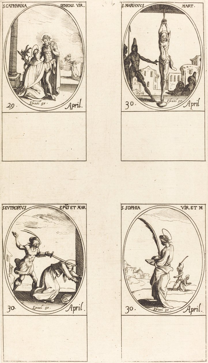Sienai Szent Katalin; Szent Mária; Szent Eutropius; Szent Zsófia alkotó: Jacques Callot