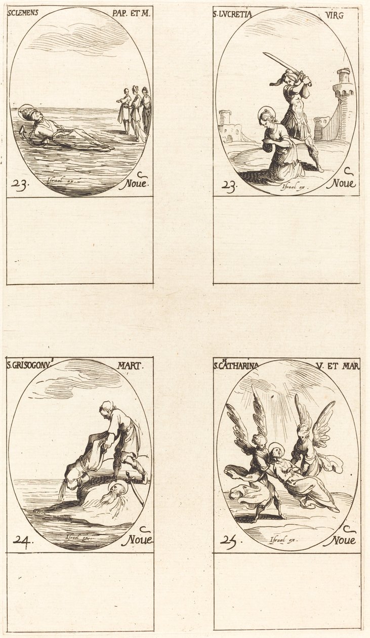 Szent Kelemen; Szent Lukrécia; Szent Krizogonosz; Szent Katalin alkotó: Jacques Callot