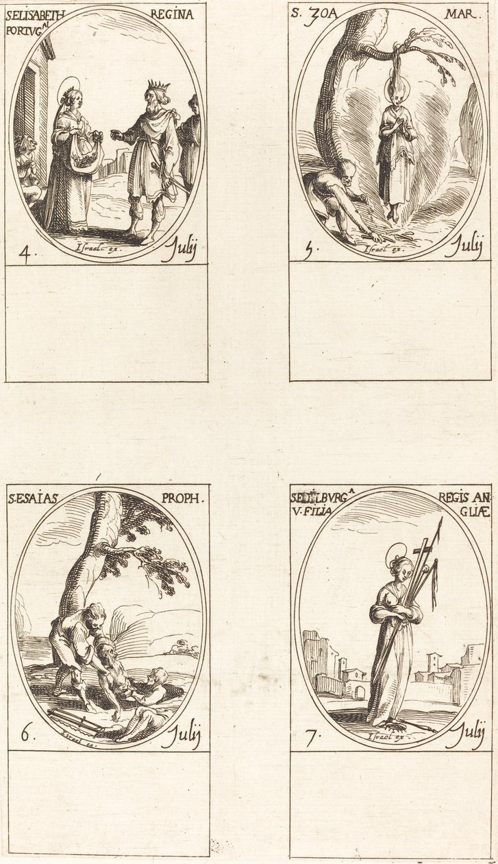 Portugáliai Szent Erzsébet; Szent Zoé; Szent Ézsaiás próféta; St. Edelburge alkotó: Jacques Callot