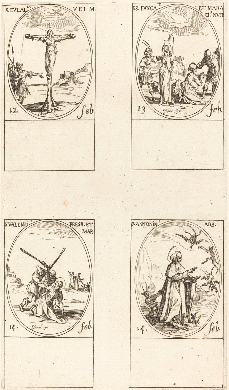 Szent Eulalia; St. Fusca és Maura; Szent Bálint; Szent Antal alkotó: Jacques Callot