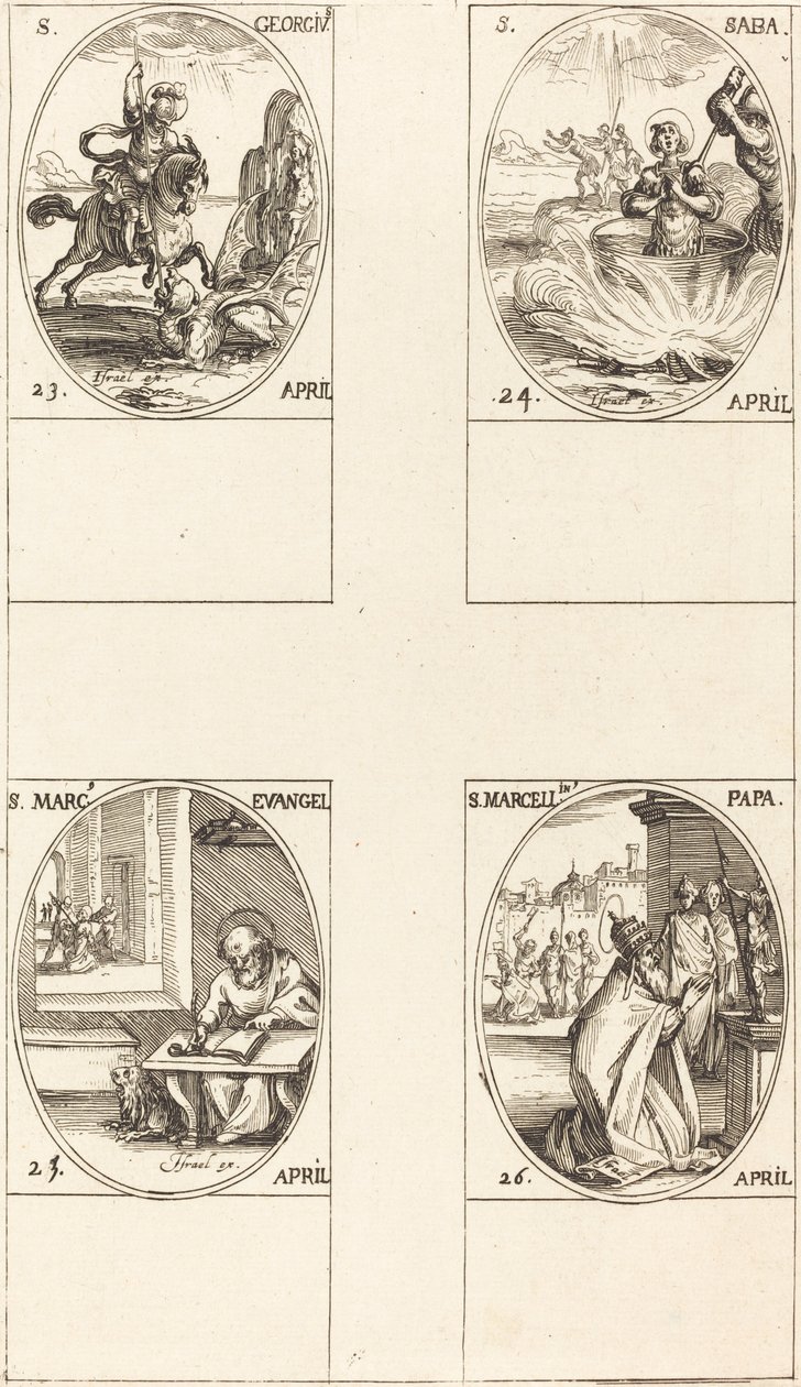 Szent György; Szent Sabas; Szent Márk evangélista; Szent Marcellin alkotó: Jacques Callot