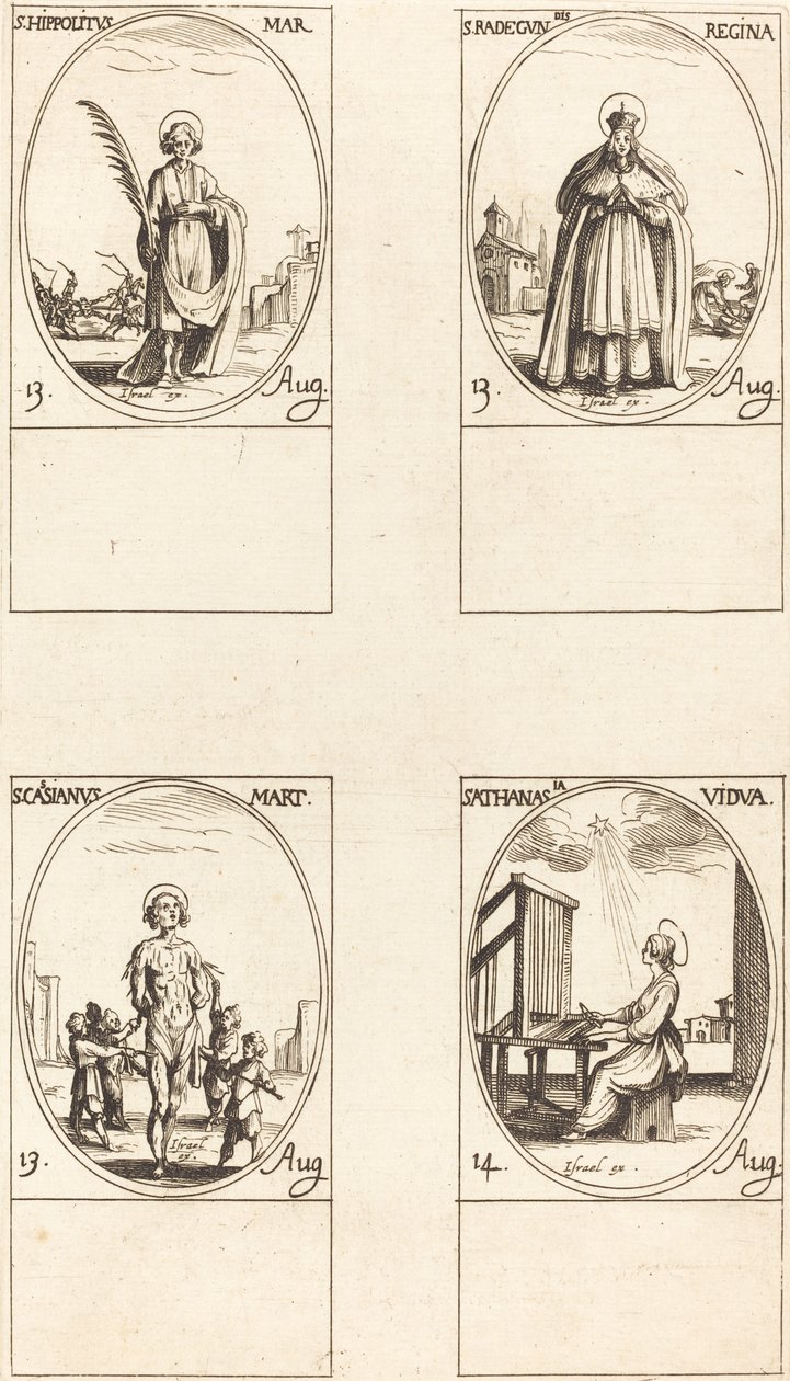 Utca. Hippolytus, St. Radegund, királynő, St. Cassian, St. Athanasius alkotó: Jacques Callot