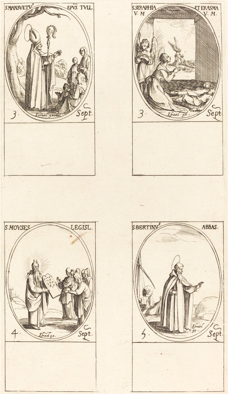 St. Louis Mansuetus; Sts. Serapia és Erasmus; Mózes; St. Louis Bertin, apát alkotó: Jacques Callot