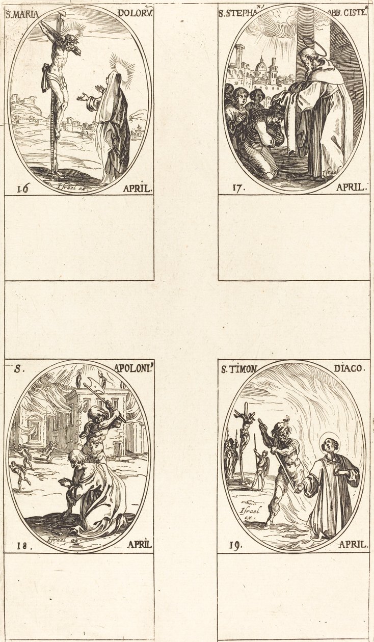 Utca. Maria Doloru; Utca. István, apát; Utca. Apollo; Utca. kerék alkotó: Jacques Callot