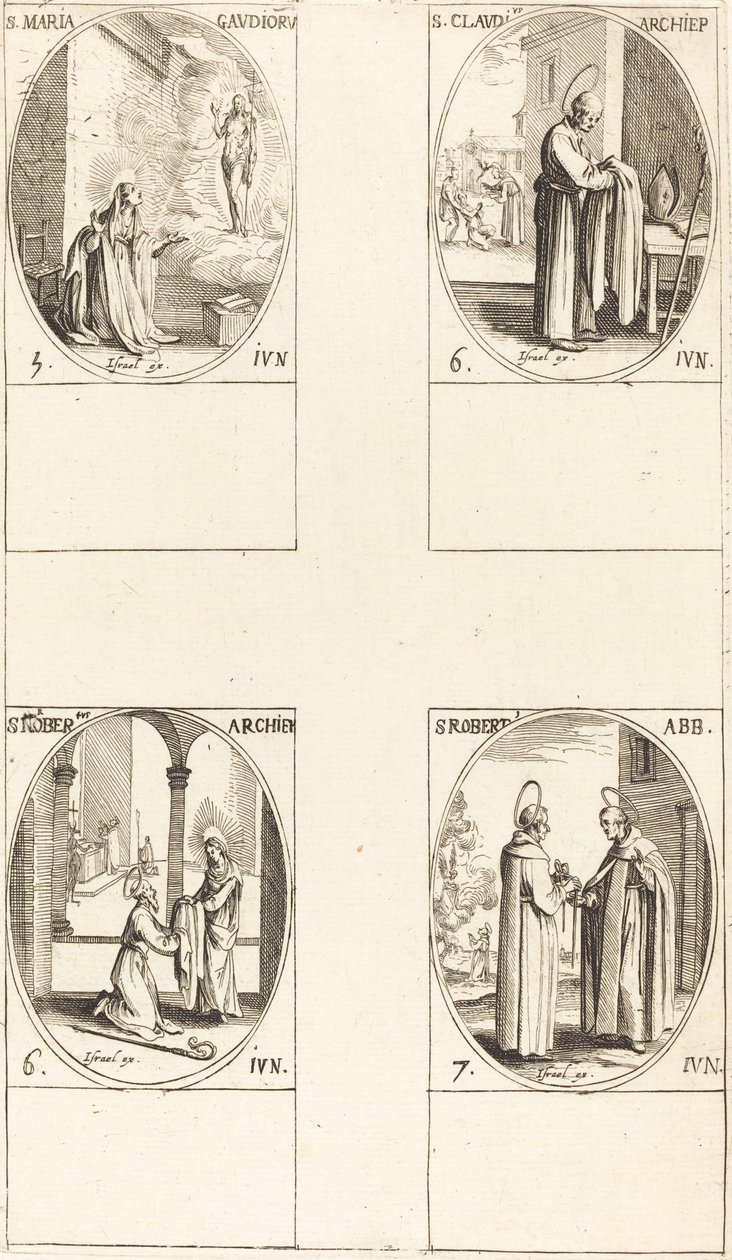 Szent Mária Gaudioru, Szent Klaudiusz, Szent Norbert, Szent Róbert. alkotó: Jacques Callot