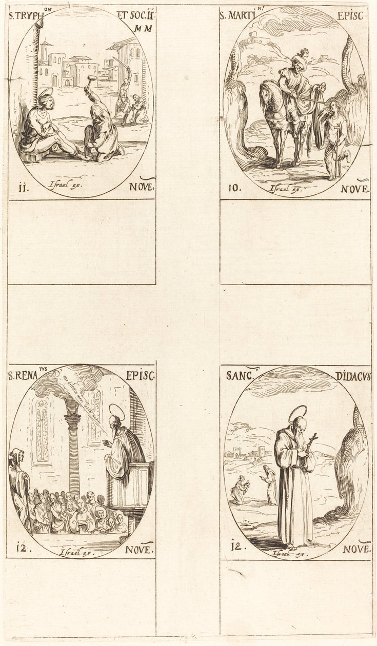 Szent Márton; Szent Trifon és társai; Szent Renátus; Szent Didákosz alkotó: Jacques Callot