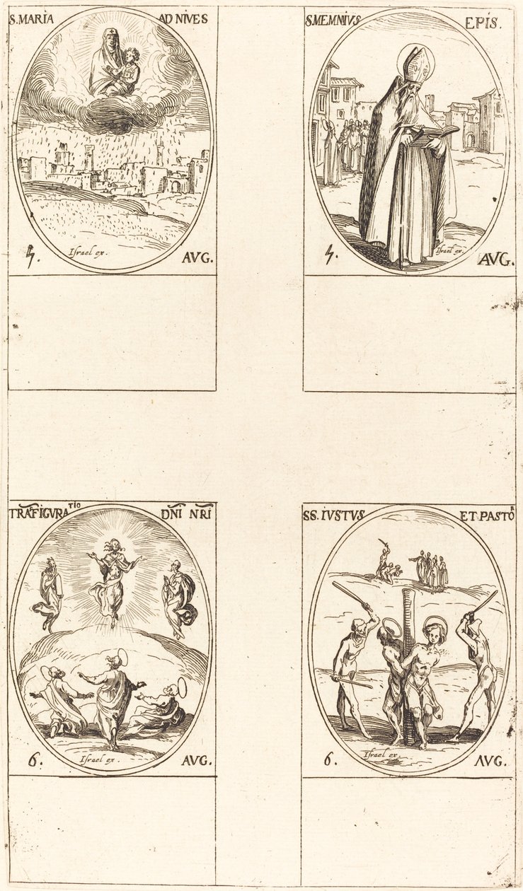 Havas Mária; Szent Memmius püspök; Az átváltozás; Sts. Justus és Pastor alkotó: Jacques Callot